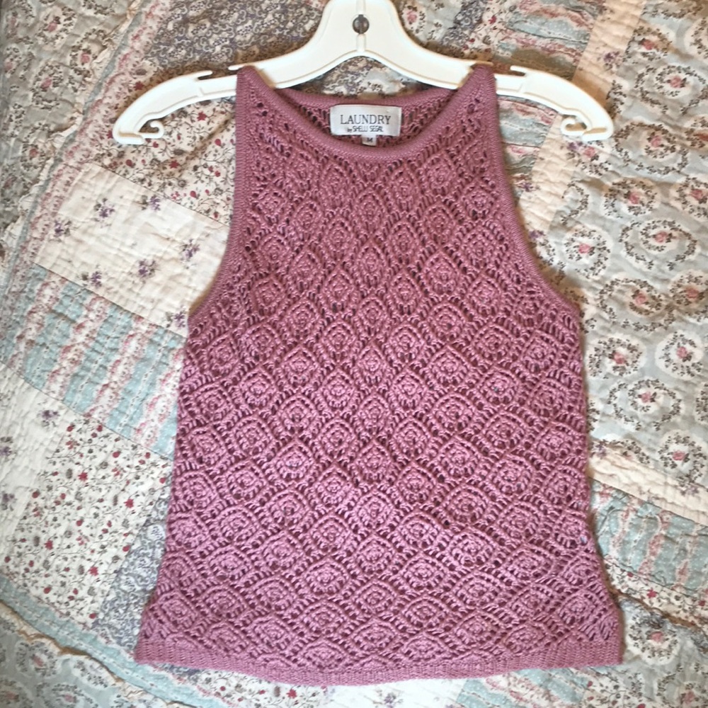 Pastel Pink Crochet Knit Boho Festival Crop Tank